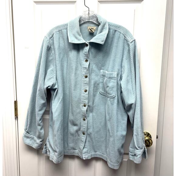 L.L. Bean Corduroy Shacket Light Blue Wide Wale Button Up 100% Cotton Women’s XL - Picture 1 of 5